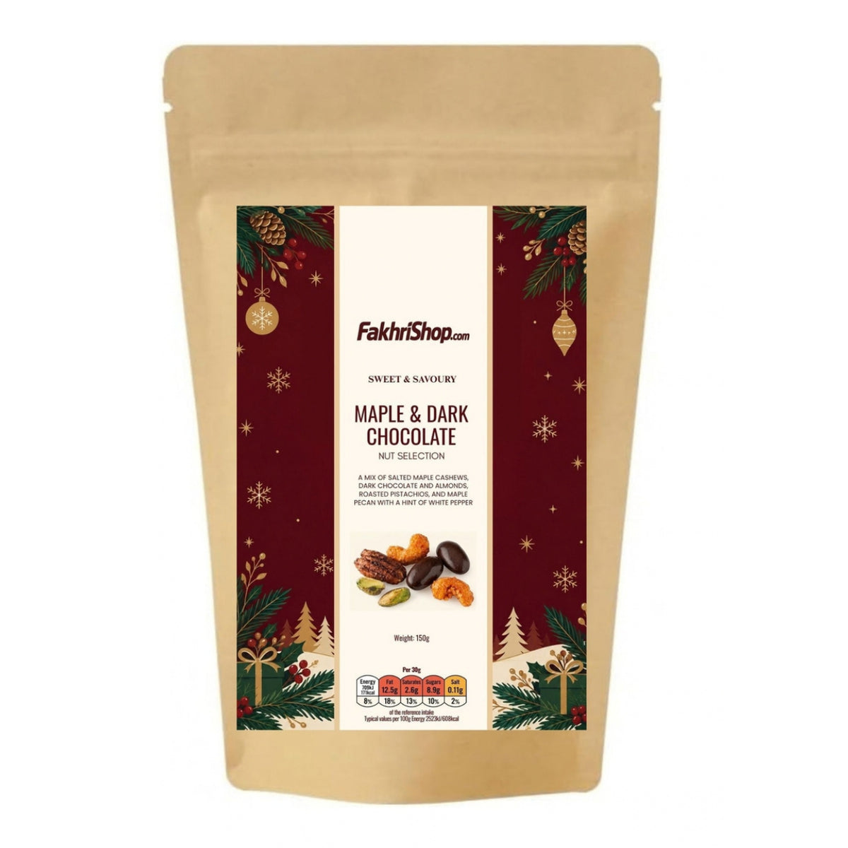 Fakhri Maple & Dark Chocolate Nut Selection 150g (Pack of 1)