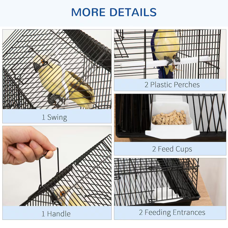 Fakhri Metal Bird Cage, With Plastic Perch, Swing Ring, Handle, 39 x 33 x 47cm