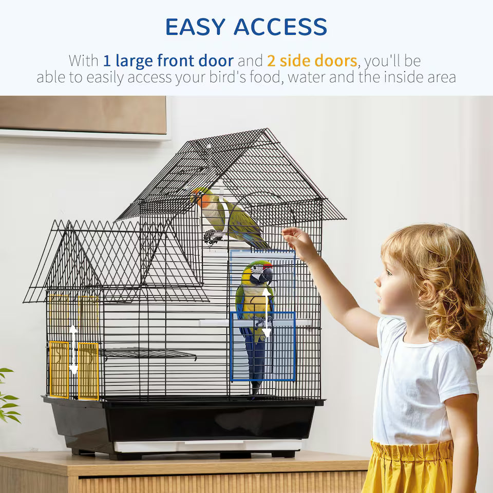 Fakhri Metal Bird Cage, With Plastic Perch, Swing Ring, Handle, 39 x 33 x 47cm