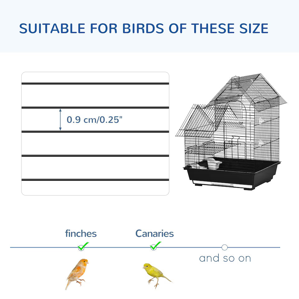 Fakhri Metal Bird Cage, With Plastic Perch, Swing Ring, Handle, 39 x 33 x 47cm