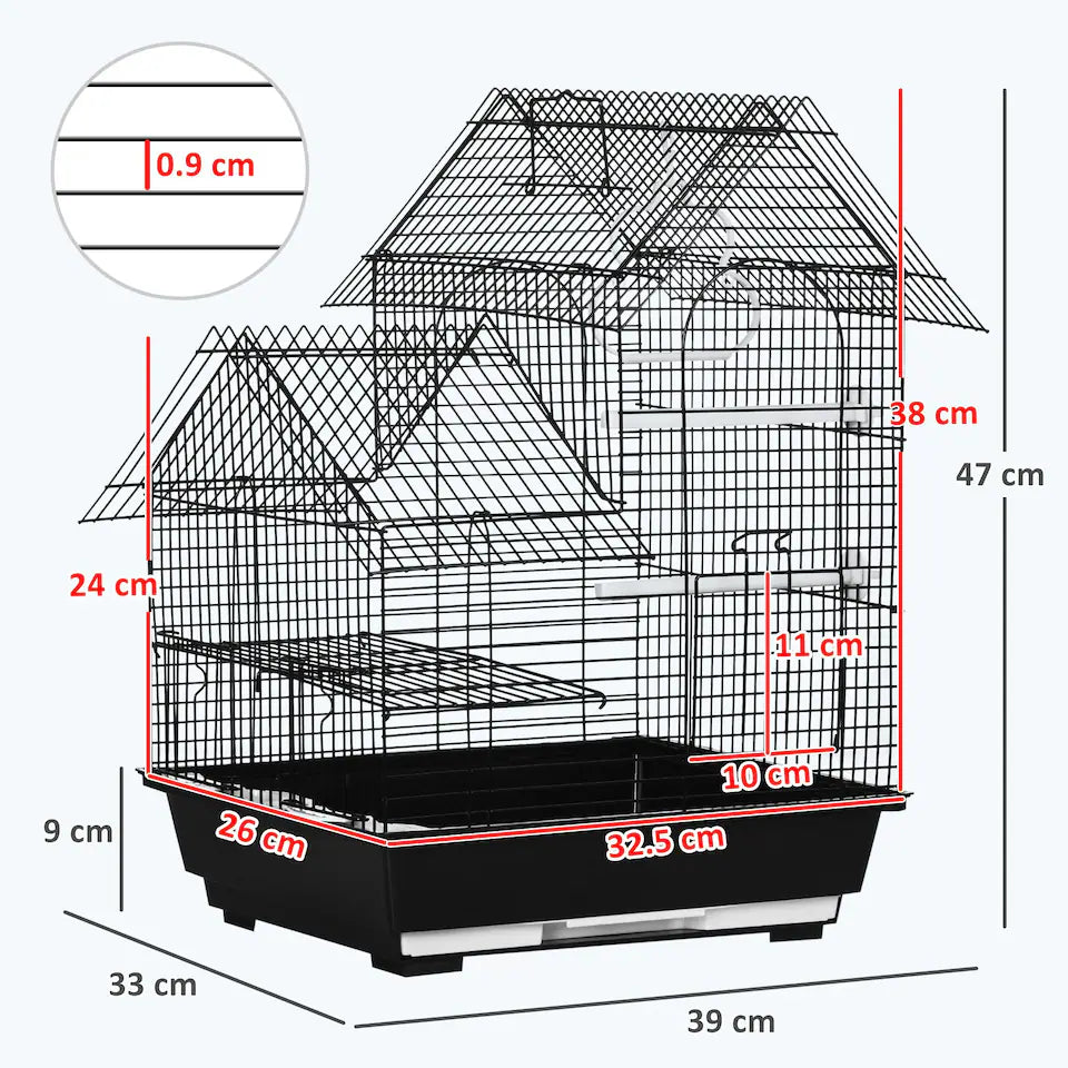 Fakhri Metal Bird Cage, With Plastic Perch, Swing Ring, Handle, 39 x 33 x 47cm