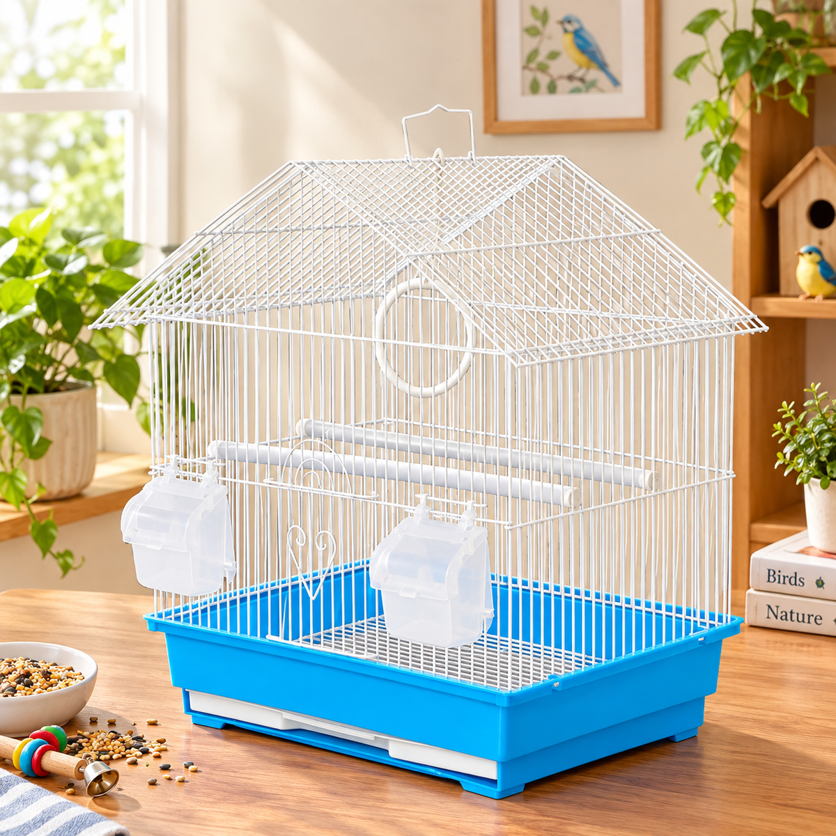 Fakhri Gable-style Small Bird Travel Cage Blue 37 x 31 x 43cm