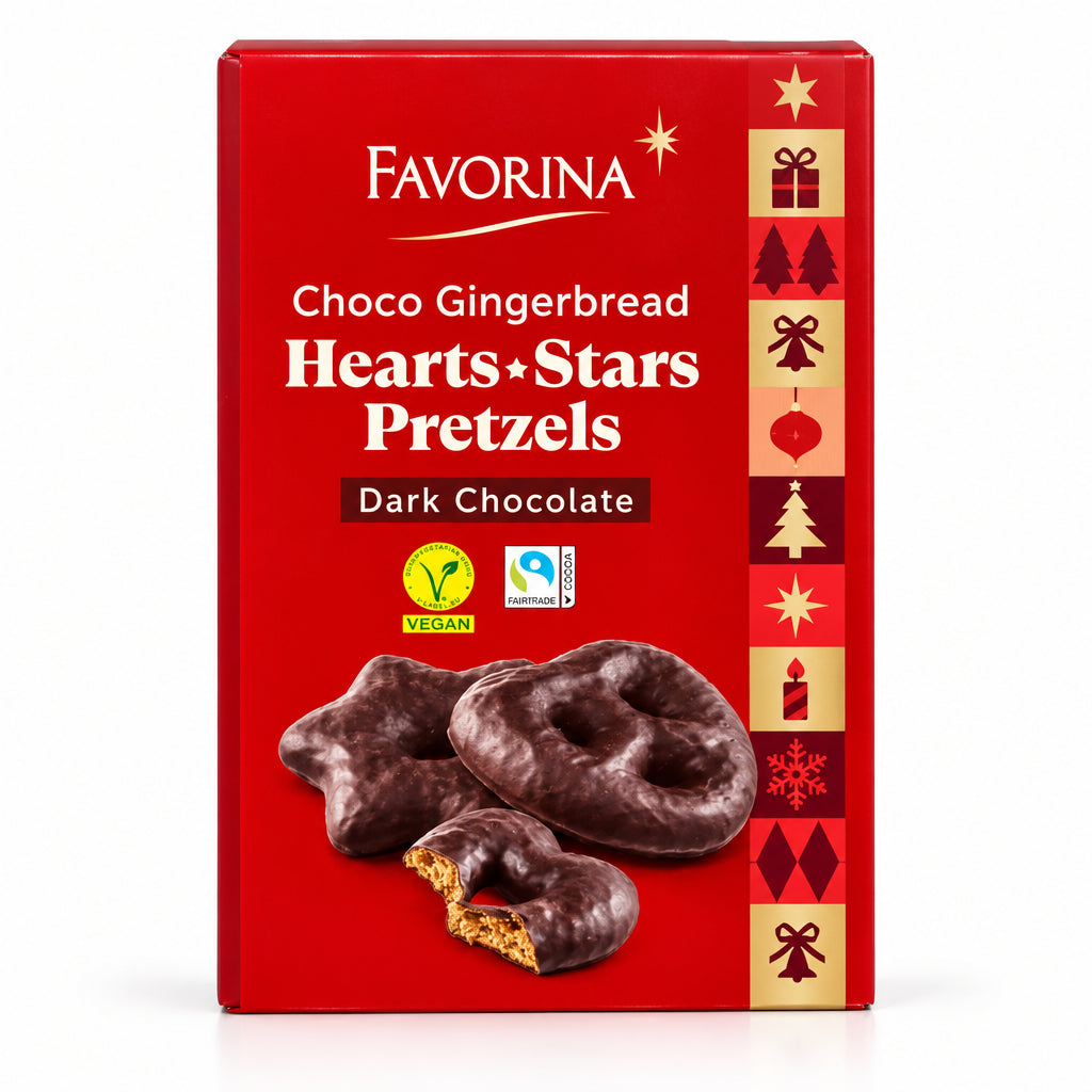 Favorina Choco Gingerbread Hearts-Stars Pretzels Dark Chocolate 500g (Pack of 1)