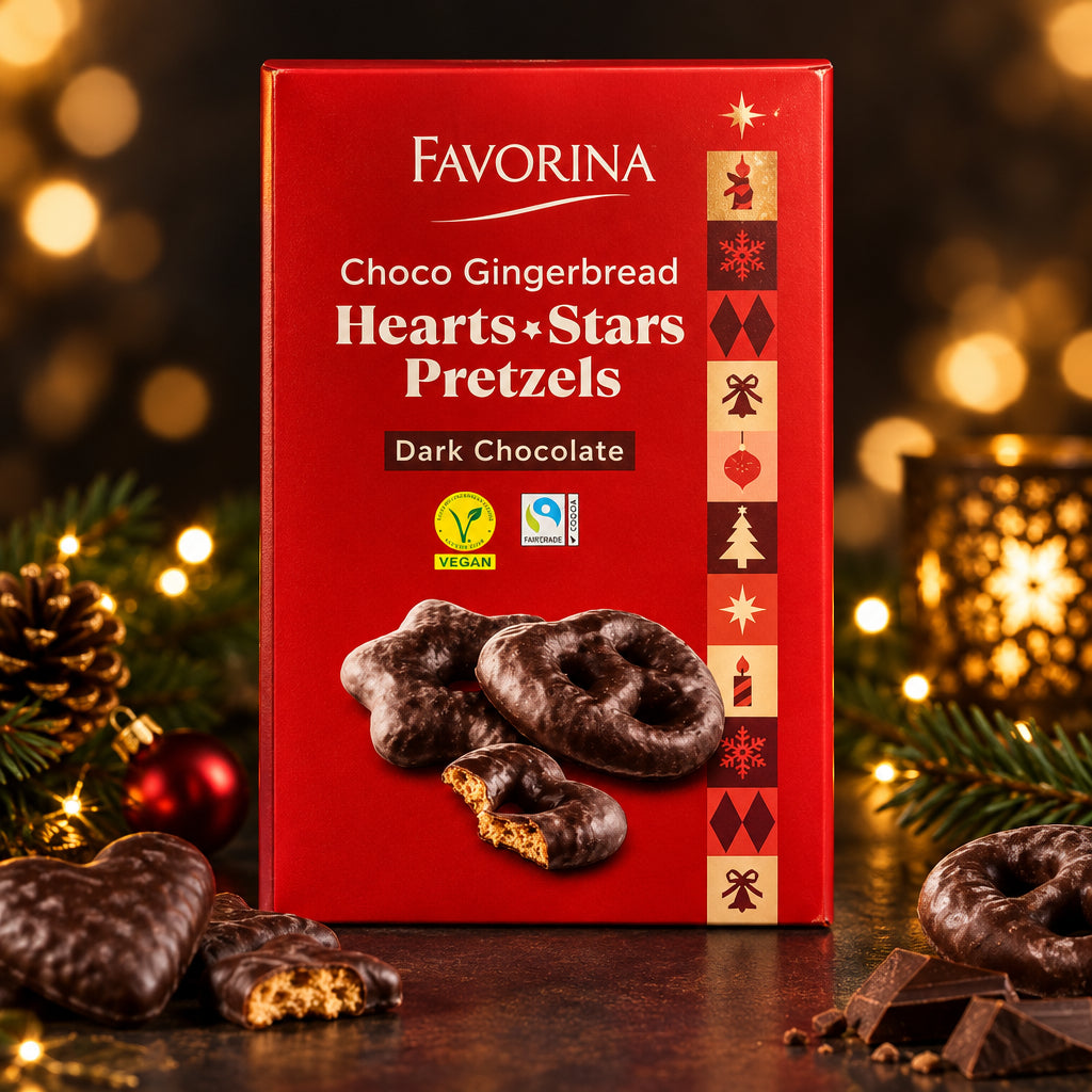 Favorina Choco Gingerbread Hearts-Stars Pretzels Dark Chocolate 500g (Pack of 1)