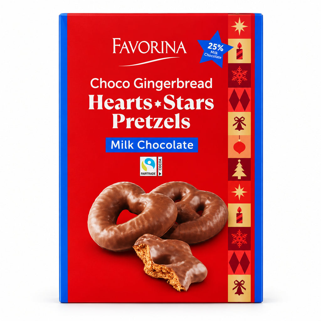 Favorina Choco Gingerbread Hearts-Stars Pretzels Milk Chocolate 500g (Pack of 1)