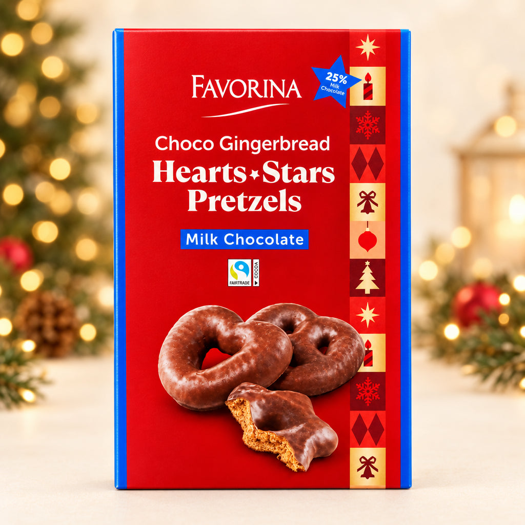 Favorina Choco Gingerbread Hearts-Stars Pretzels Milk Chocolate 500g (Pack of 1)