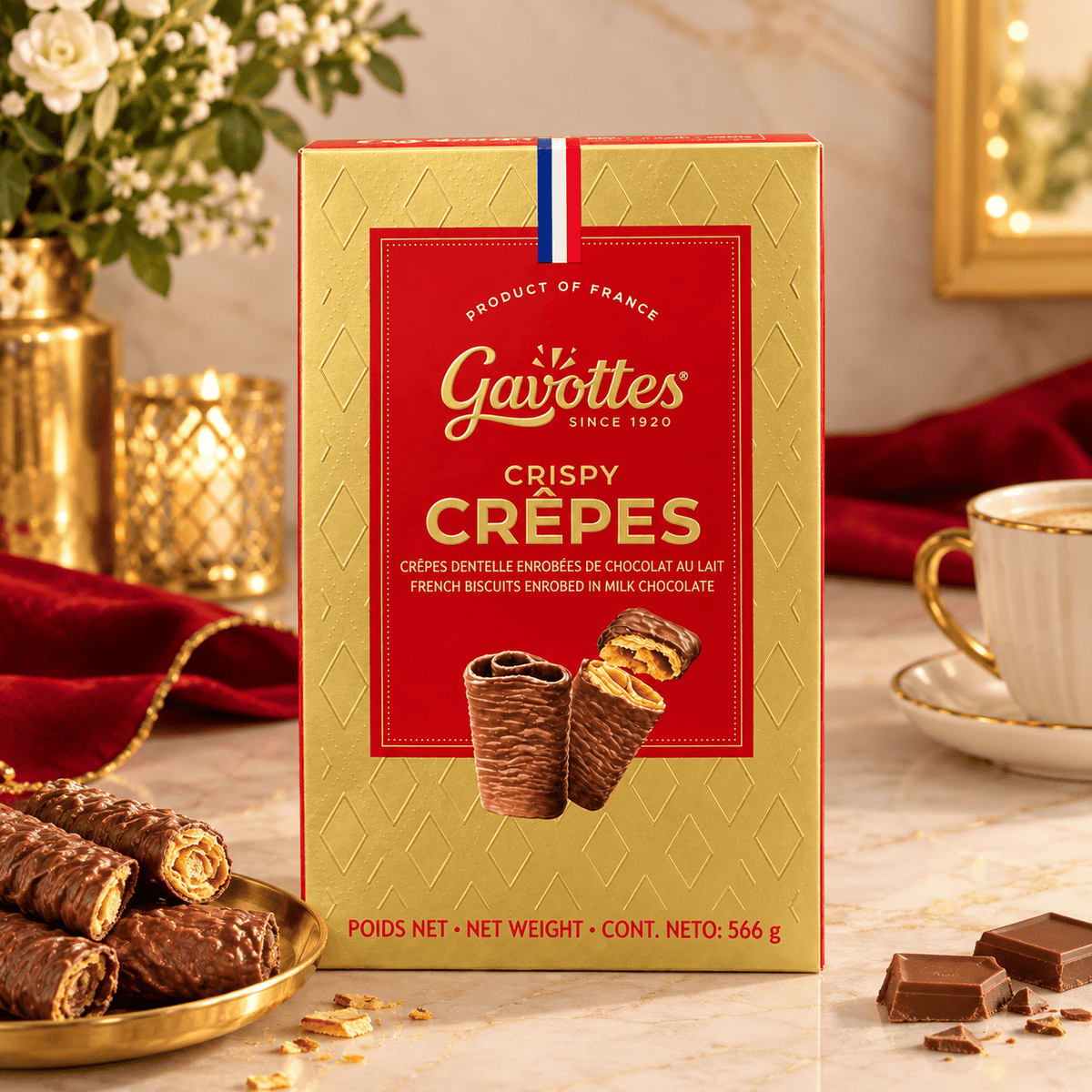 Gavottes Crispy Crepes French Biscuits Milk Chocolate Enrobed Gift Box Pack 566g (Pack of 1)