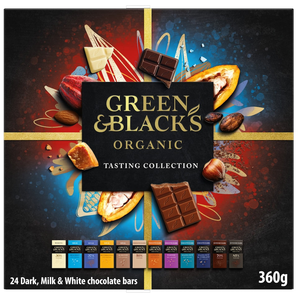 GREEN & BLACK'S Organic Dark, Milk & White Collection 24X15g (Pack of 1)