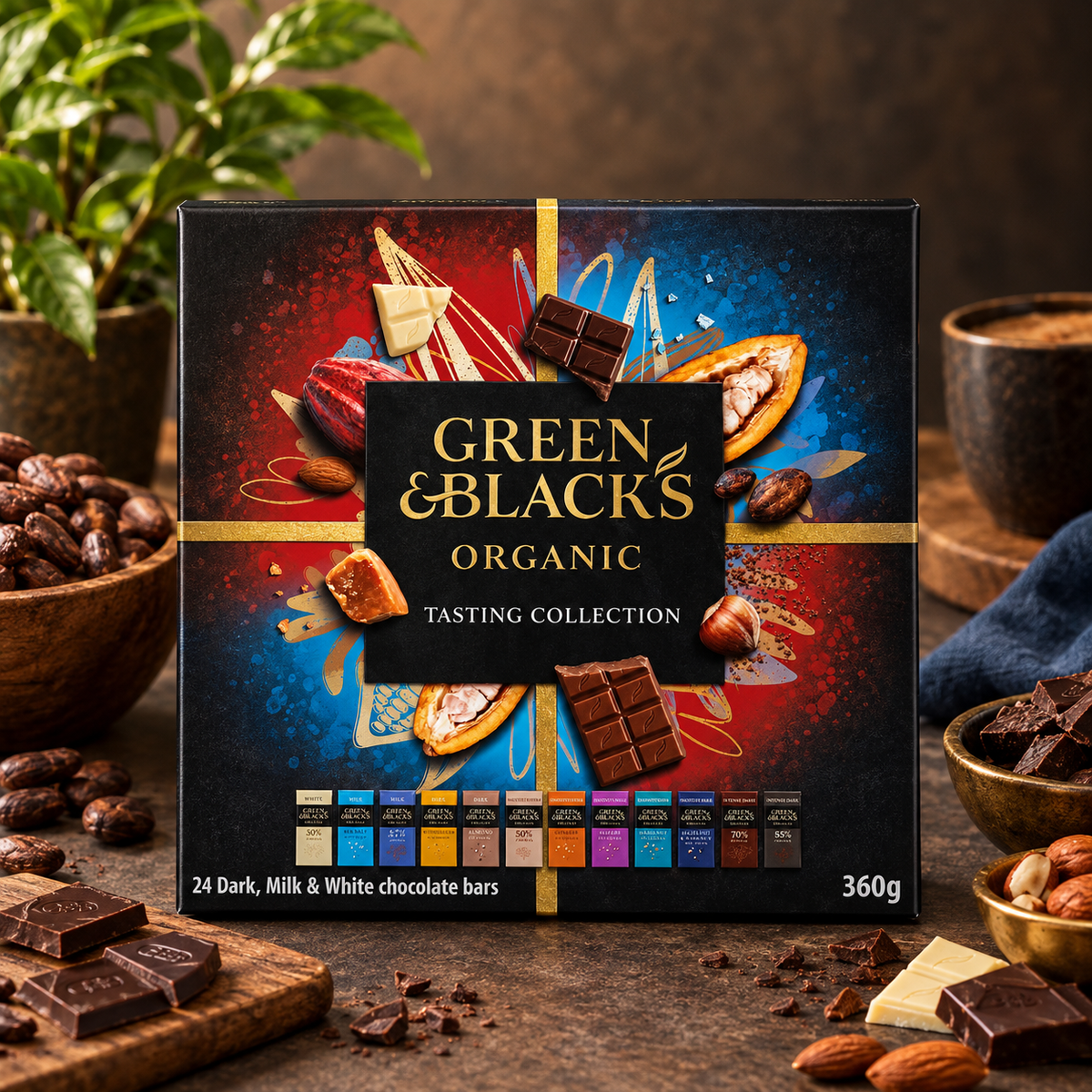 GREEN & BLACK'S Organic Dark, Milk & White Collection 24X15g (Pack of 1)