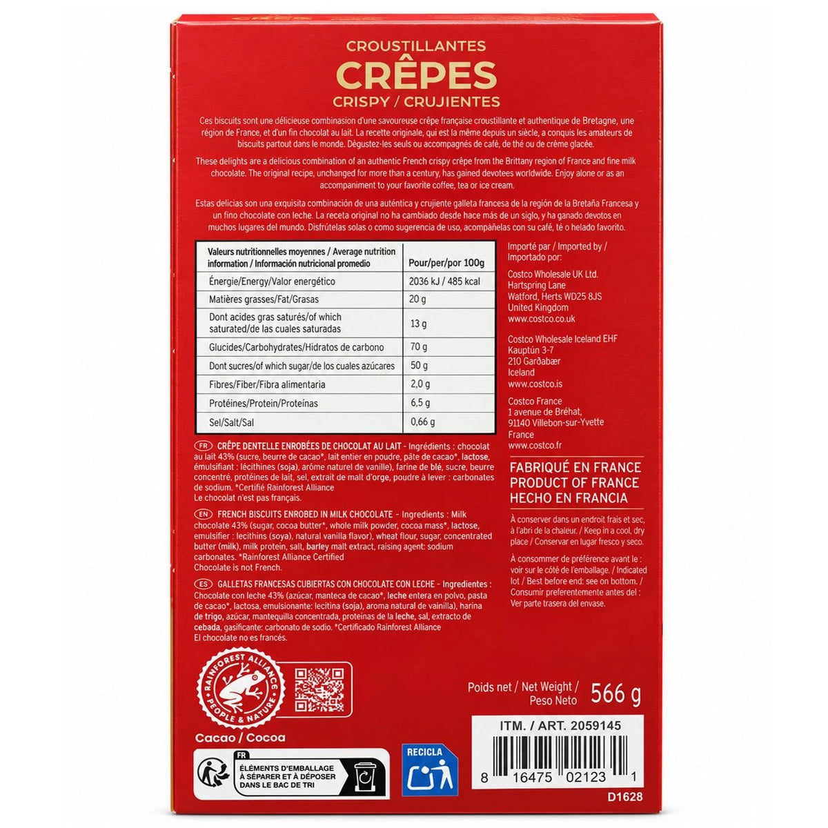 Gavottes Crispy Crepes French Biscuits Milk Chocolate Enrobed Gift Box Pack 566g (Pack of 1)