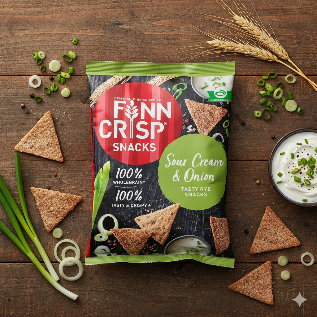 Finn Crisp Wholegrain Rye Snacks Sour Cream & Onion 150g – Baked Nordic Crispbread Thins
