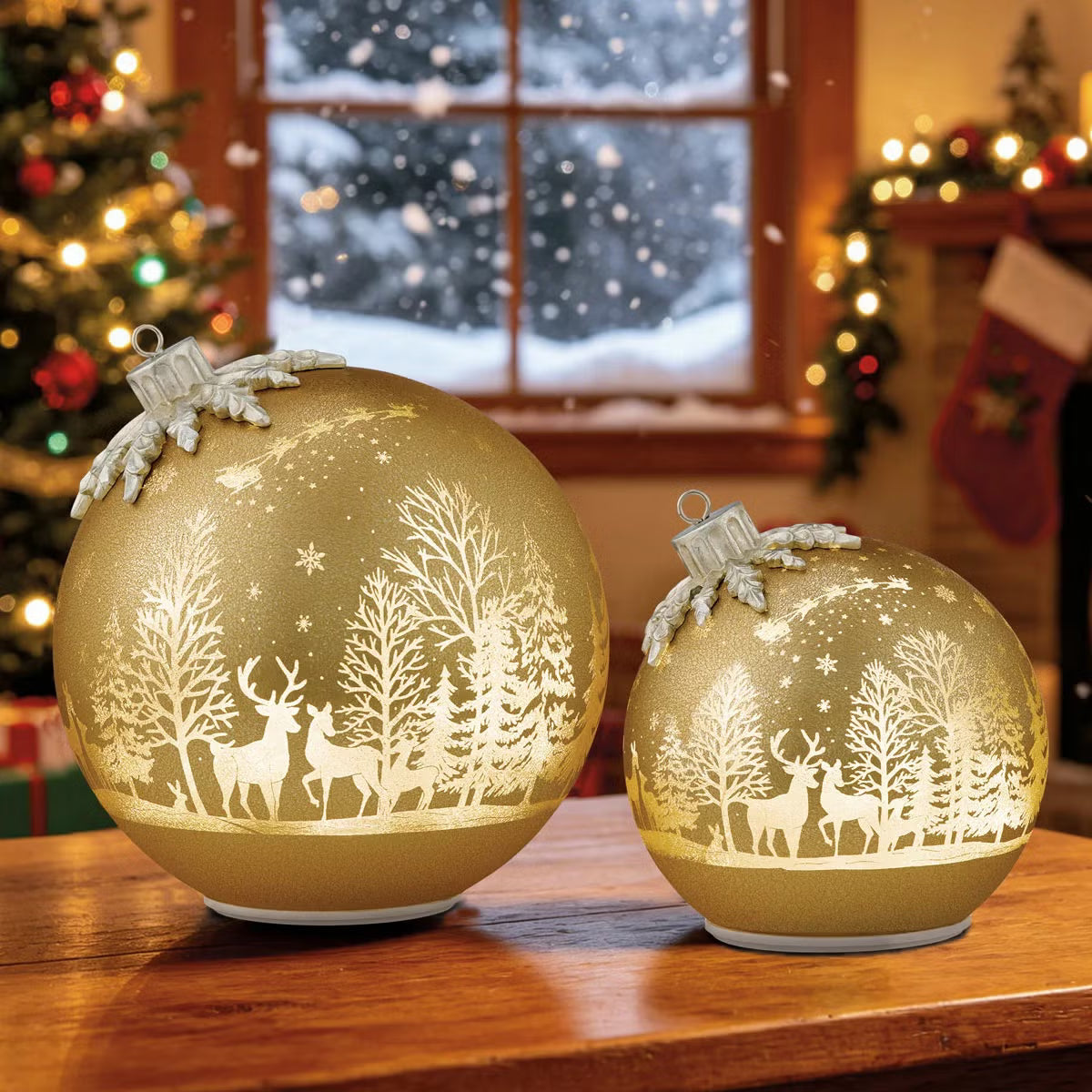 Glass Rotating Balls Assortment- Set of 2 (Gold)