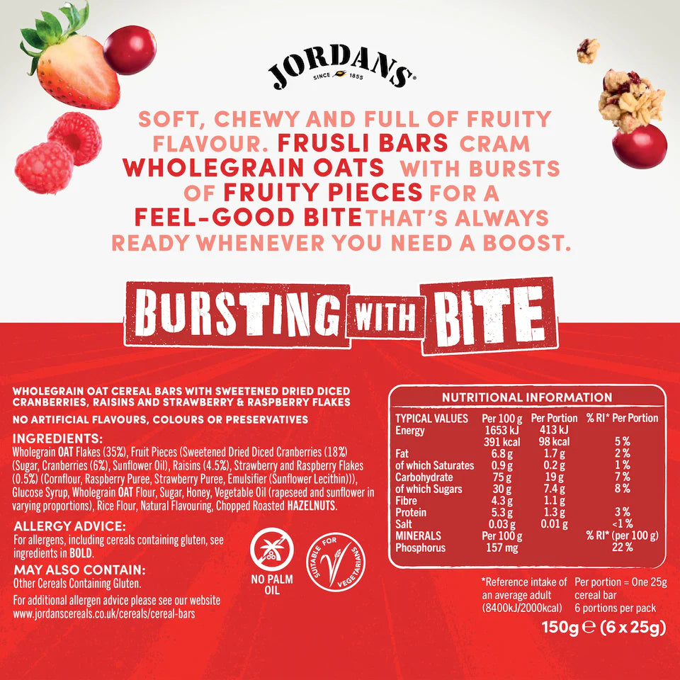 Jordans Frusli Red Berry Cereal Bars 6 x 25g