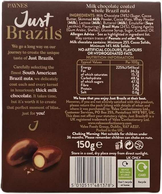 Just Brazils milk chocolate Brazils 150g (Pack of 1)