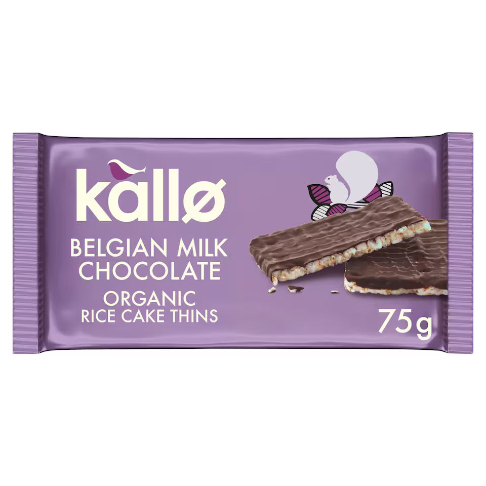 Kallo Organic Belgian Milk Chocolate Rice Cake Thins 75g (Pack of 1)