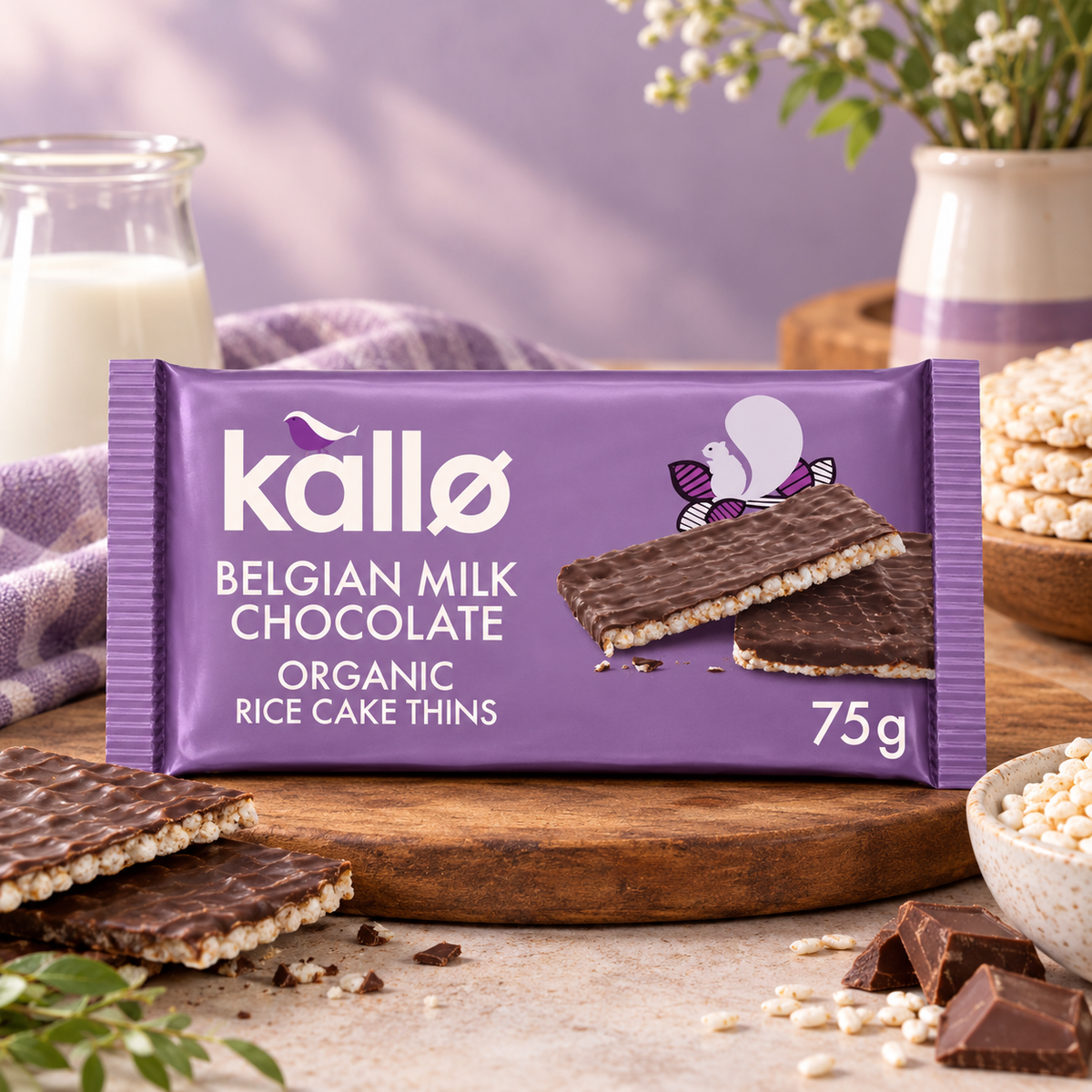 Kallo Organic Belgian Milk Chocolate Rice Cake Thins 75g (Pack of 1)