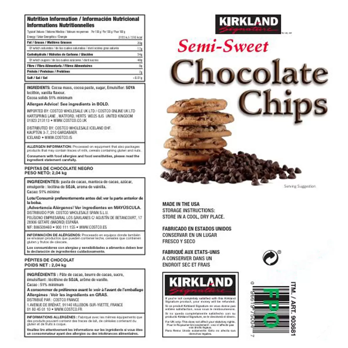 Kirkland Signature Chocolate Chips, 2.04kg