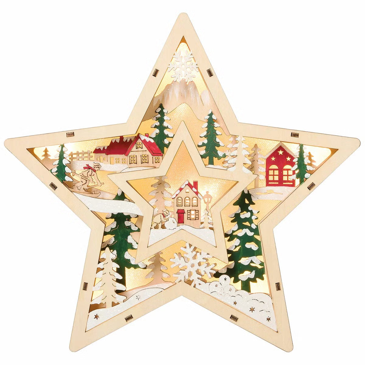 Light Up Wooden Holiday Star Styled Icons-Set Of 2