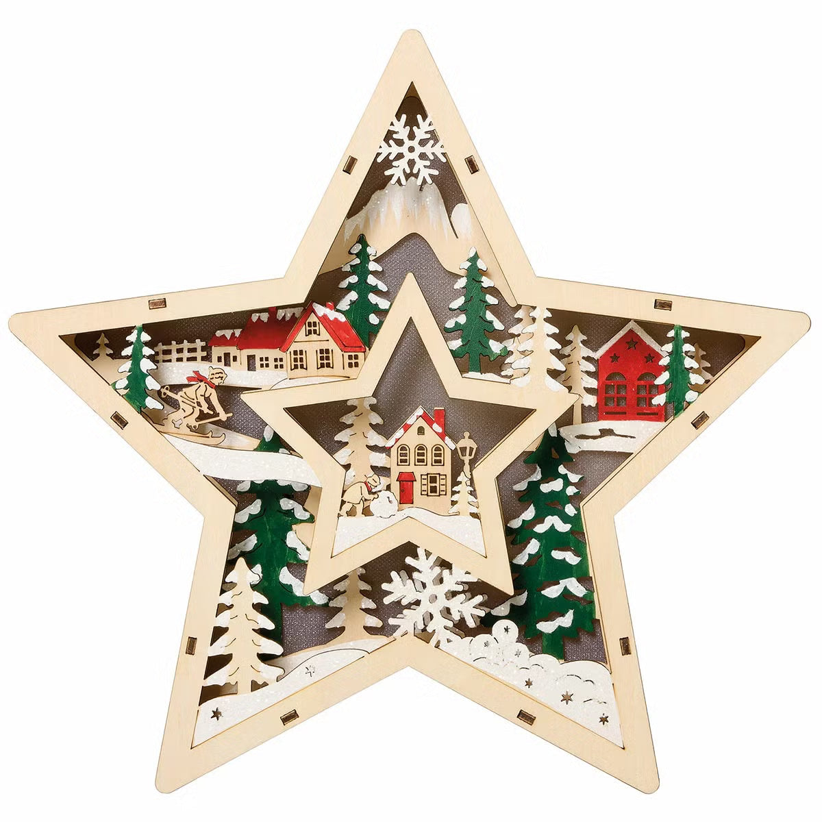 Light Up Wooden Holiday Star Styled Icons-Set Of 2