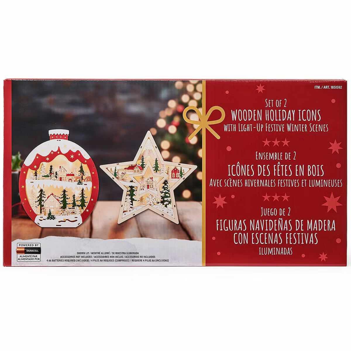 Light Up Wooden Holiday Star Styled Icons-Set Of 2
