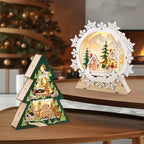 Light Up Wooden Holiday icons Tree & Snowflake-Set Of 2