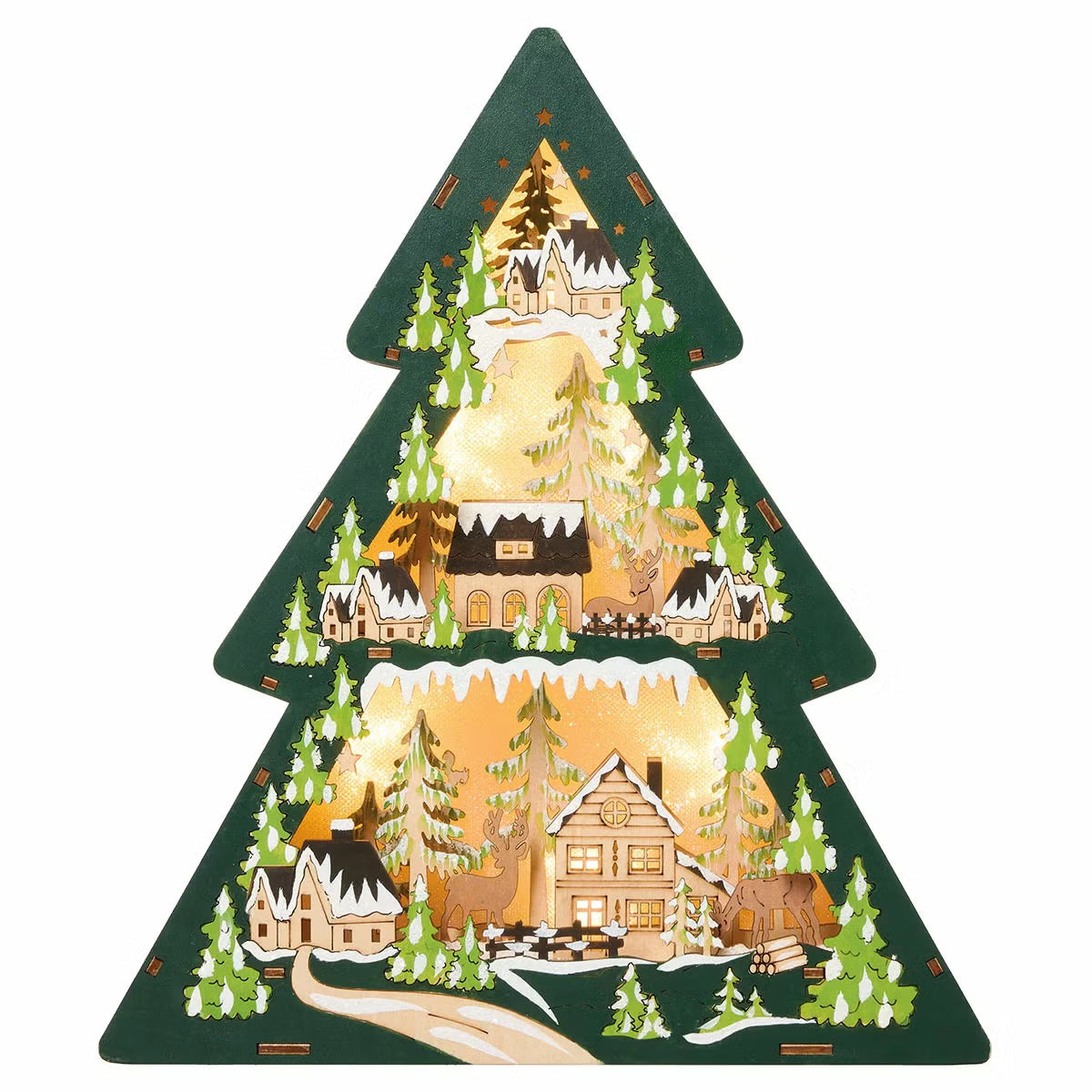 Light Up Wooden Holiday icons Tree & Snowflake-Set Of 2