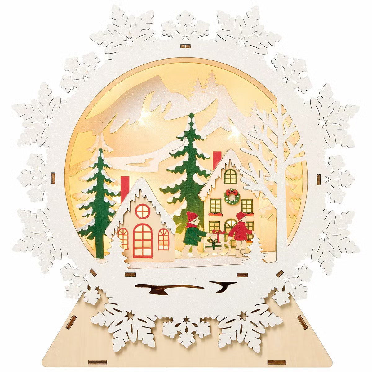 Light Up Wooden Holiday icons Tree & Snowflake-Set Of 2