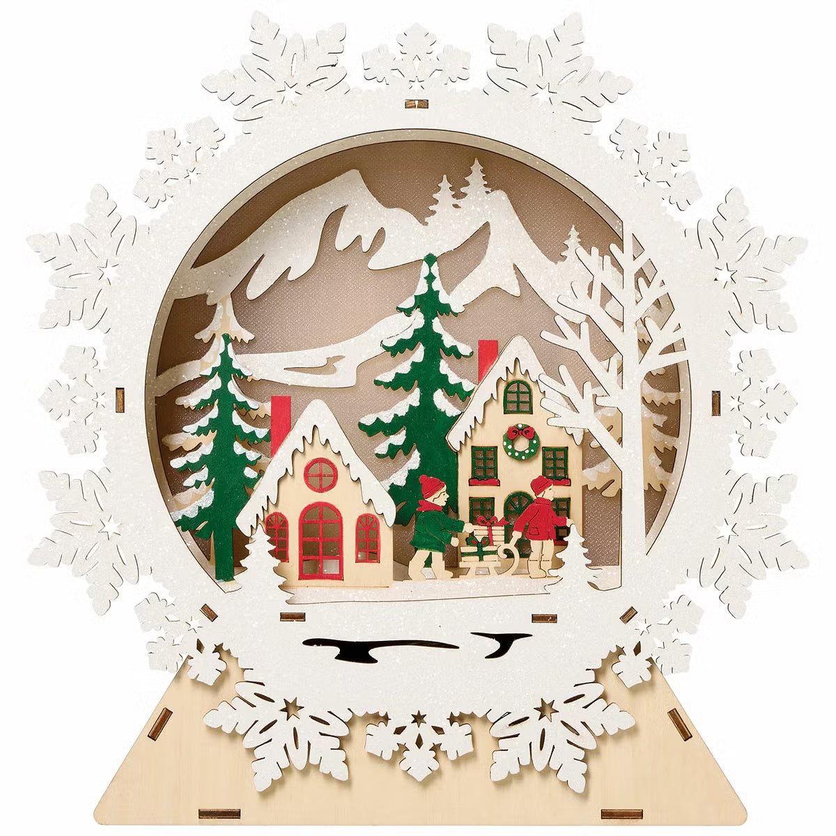 Light Up Wooden Holiday icons Tree & Snowflake-Set Of 2