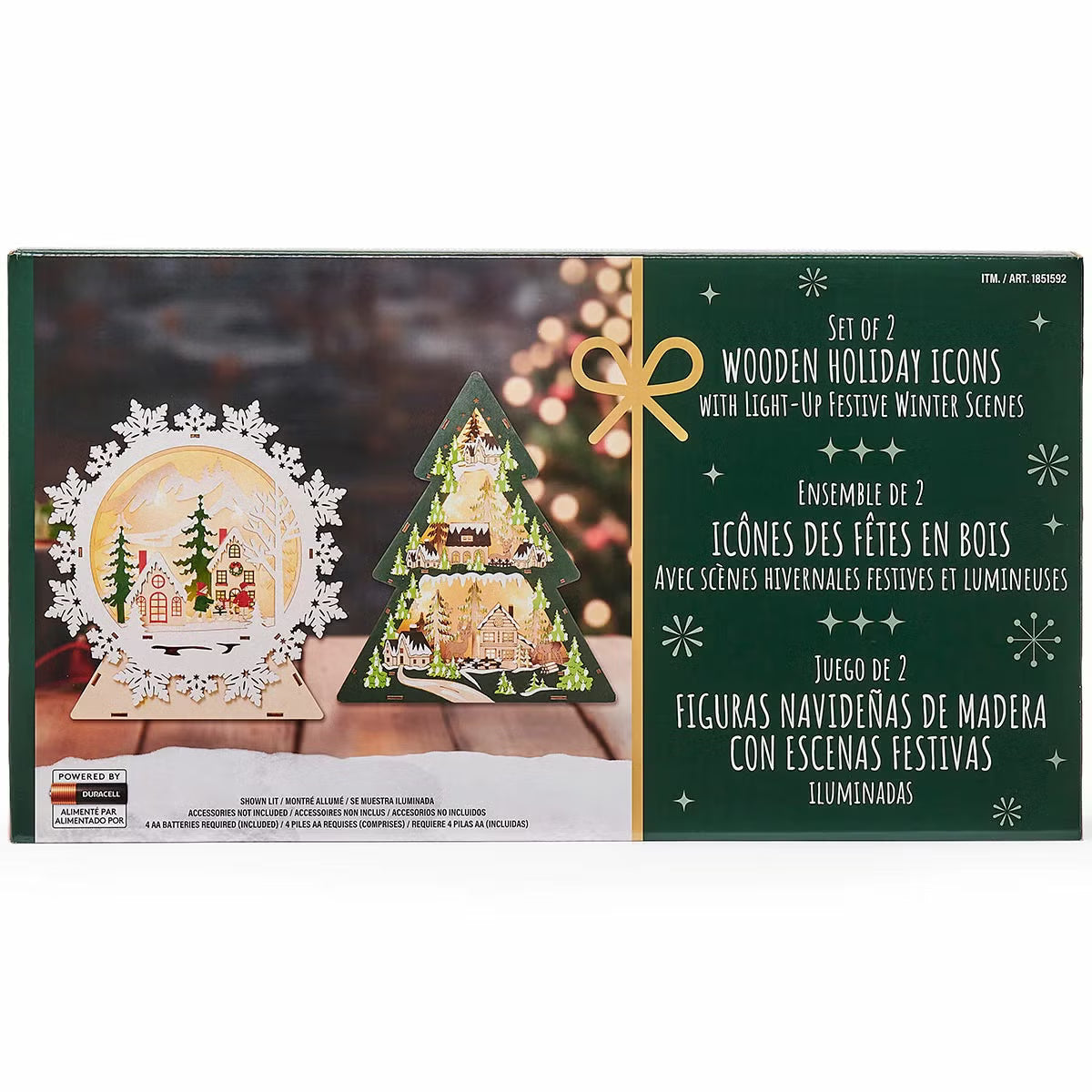 Light Up Wooden Holiday icons Tree & Snowflake-Set Of 2