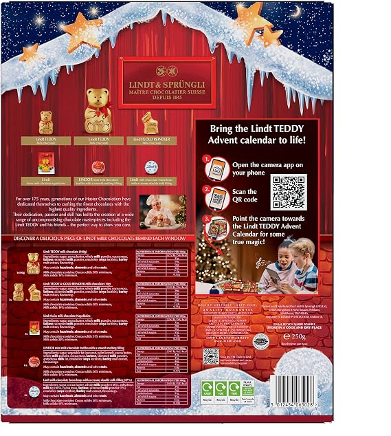 Lindt Teddy AR Chocolate Advent Calendar 250G (Pack of 1)