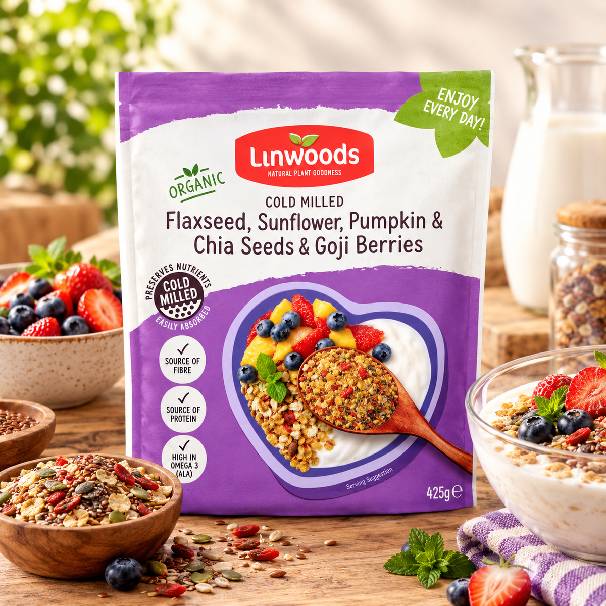 Linwoods Organic Flax Sunflower Seeds Berries 425G (Pack of 1)