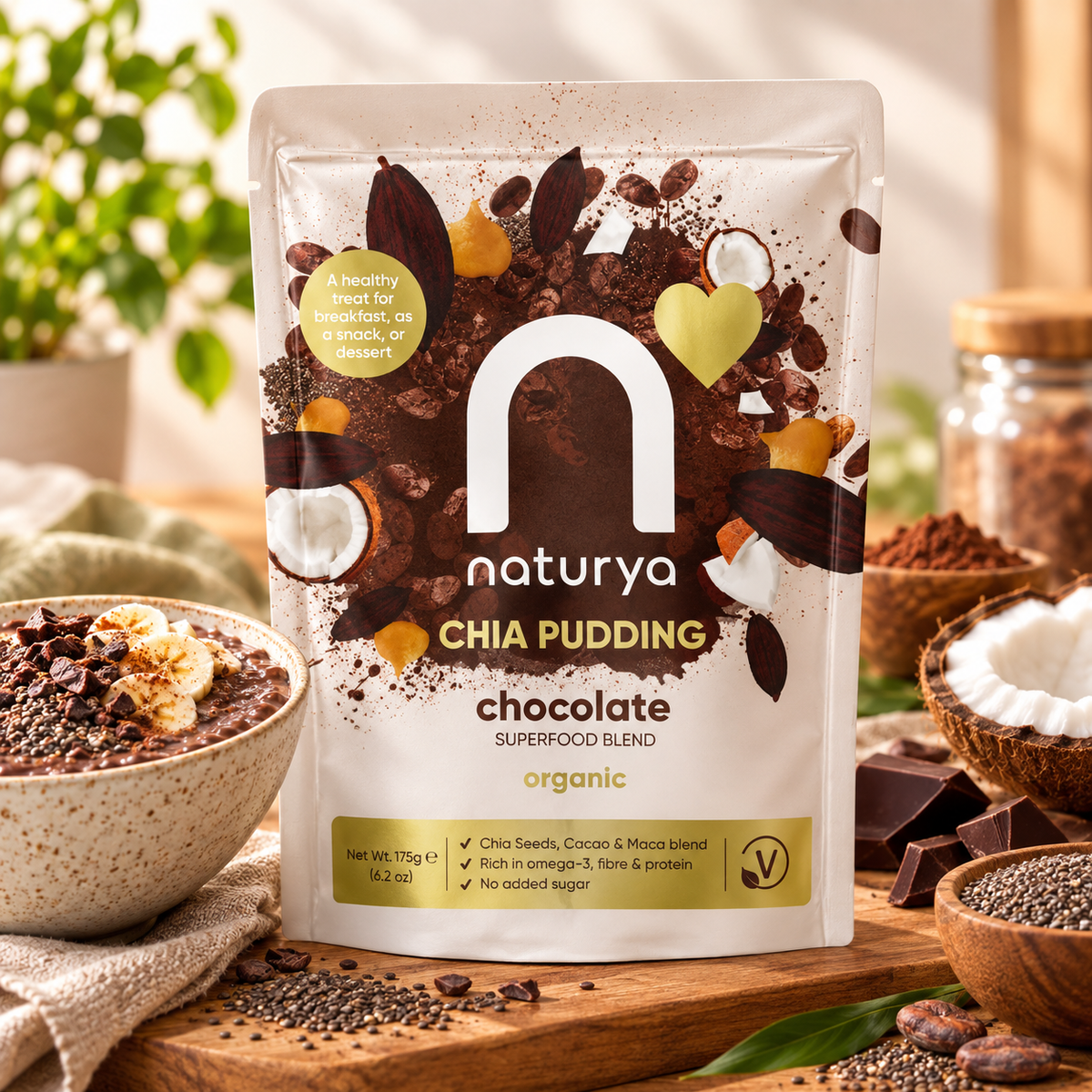 Naturya Chia Pudding Chocolate Organic 175g (Pack of 1)