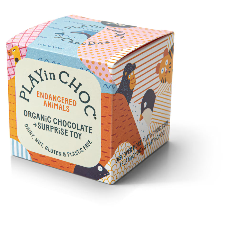 PLAYin CHOC Toy Choc Box Endangered Animals Organic Chocolate & Surprise Toy (Pack of 1)
