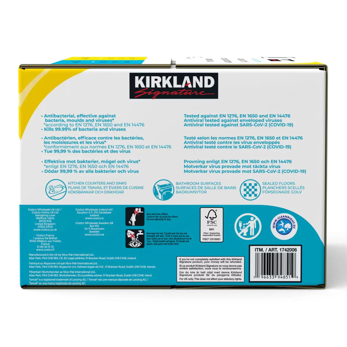 Kirkland Signature Antibacterial Surface Wipes, 4 x 80 Wipes (320 Sheets)