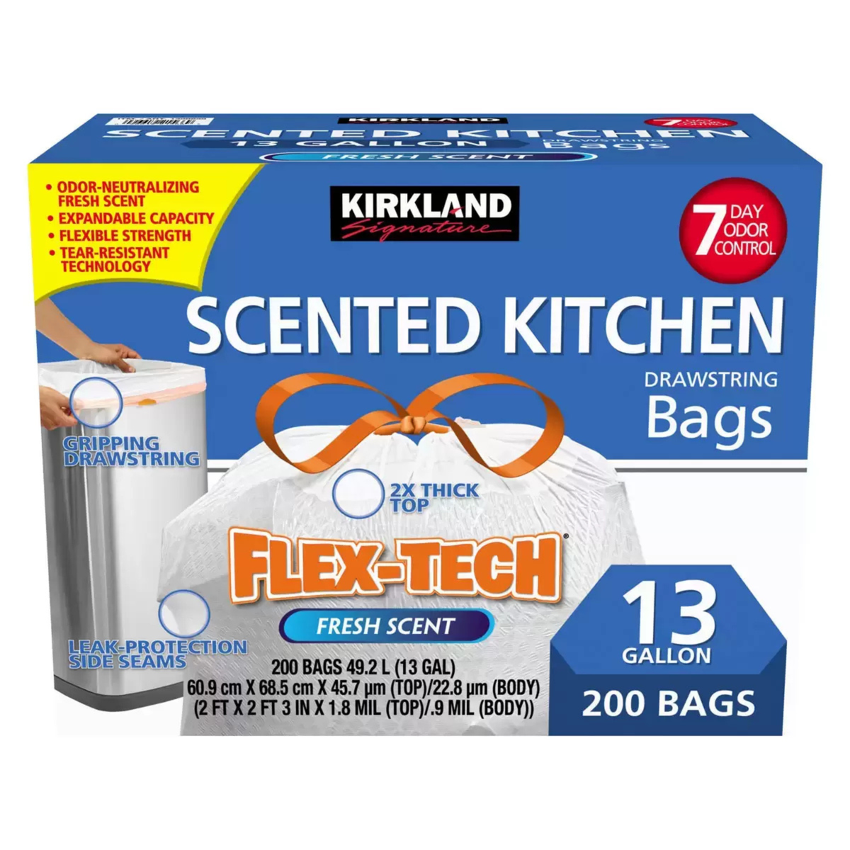 Kirkland Signature 13 Gallon Flex-Tech Scented Bin Bags, 200