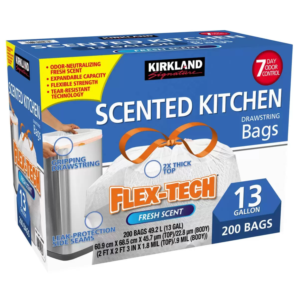 Kirkland Signature 13 Gallon Flex-Tech Scented Bin Bags, 200