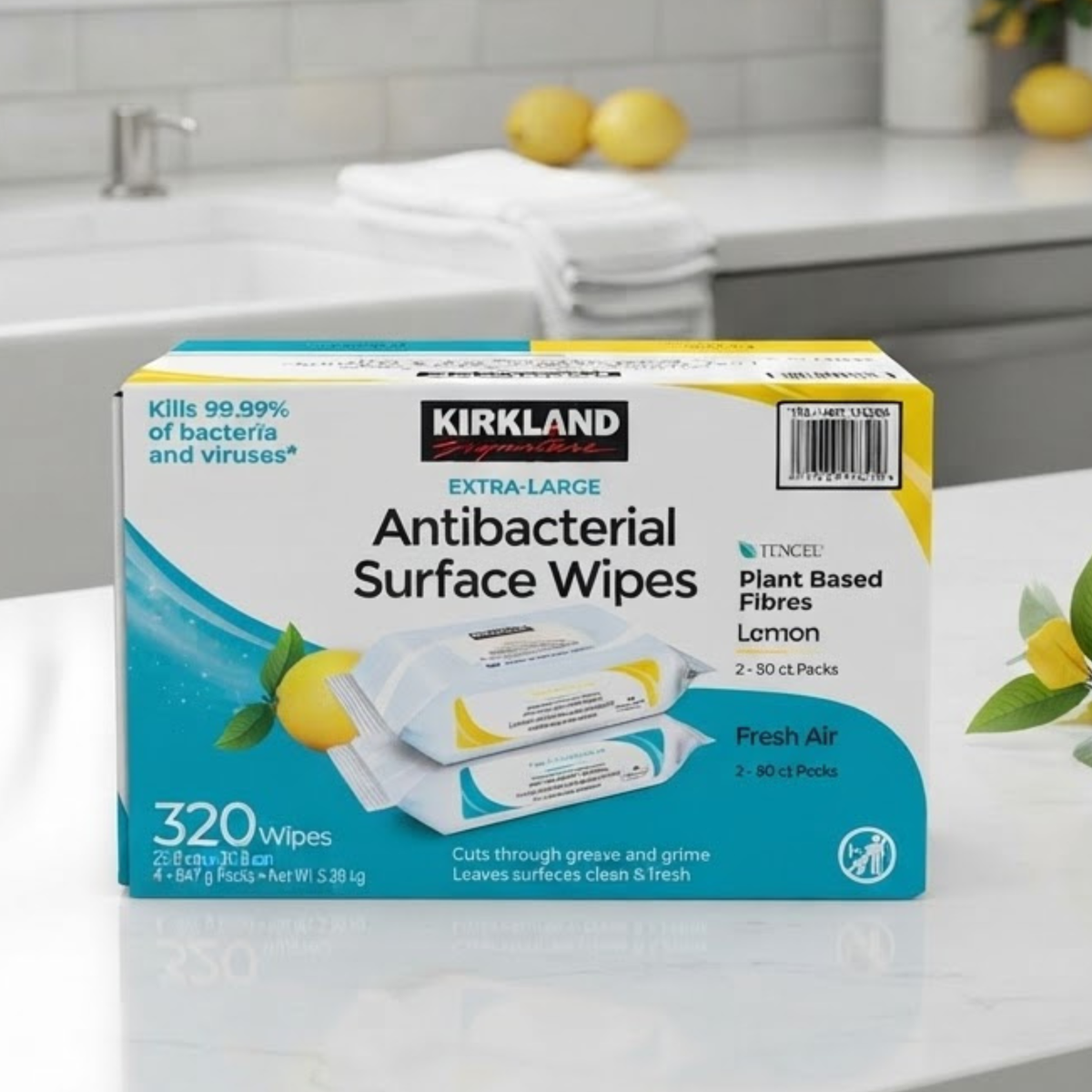 Kirkland Signature Antibacterial Surface Wipes, 4 x 80 Wipes (320 Sheets)