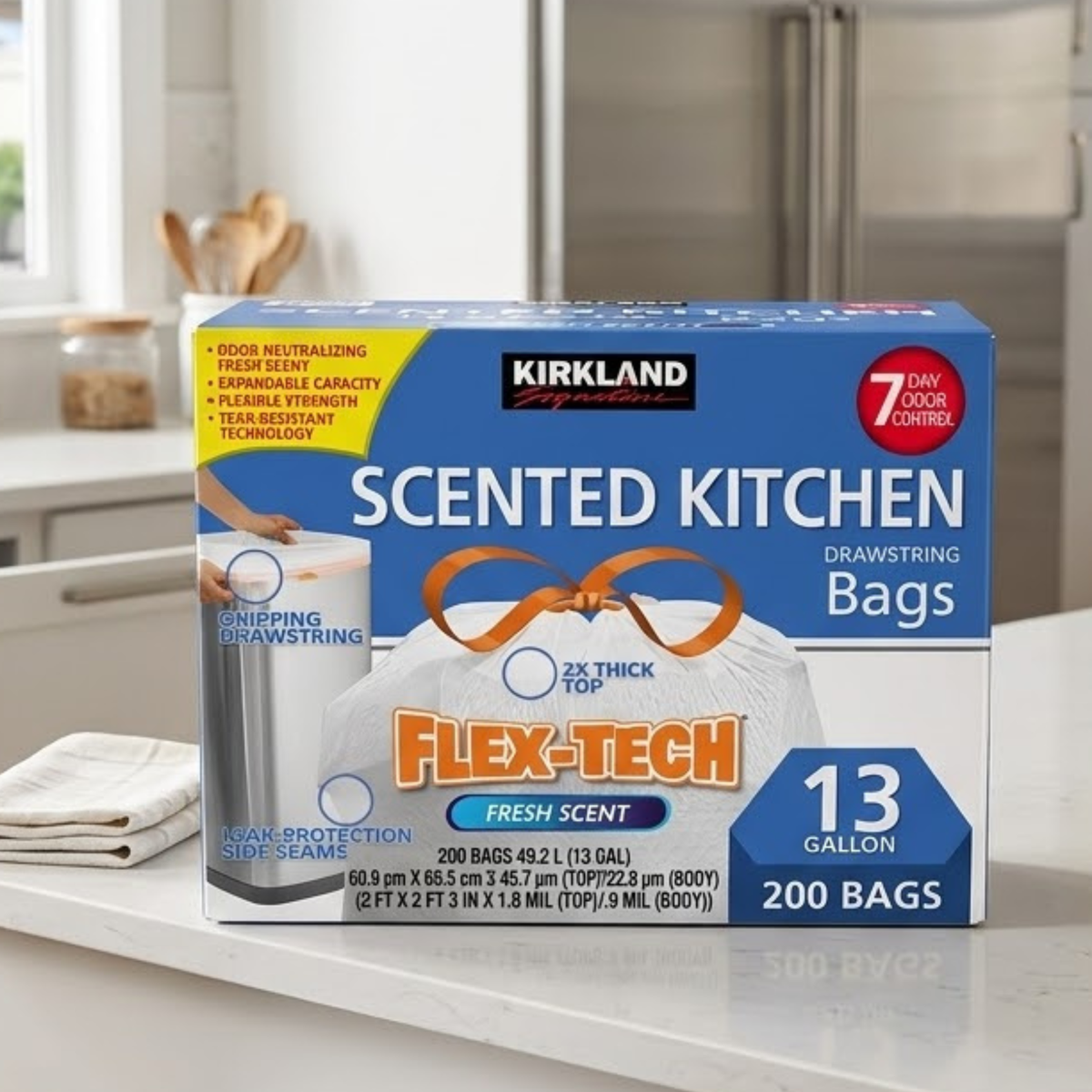 Kirkland Signature 13 Gallon Flex-Tech Scented Bin Bags, 200