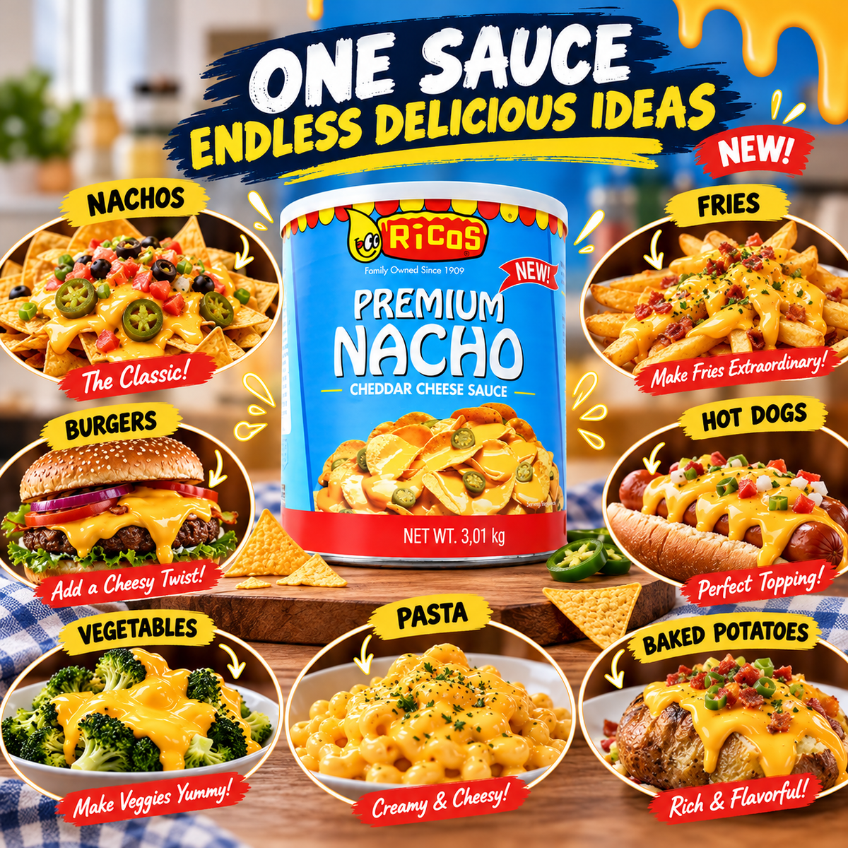 Premium Nacho Chedder Cheese Sauce 3.01kg, Ready to serve tin