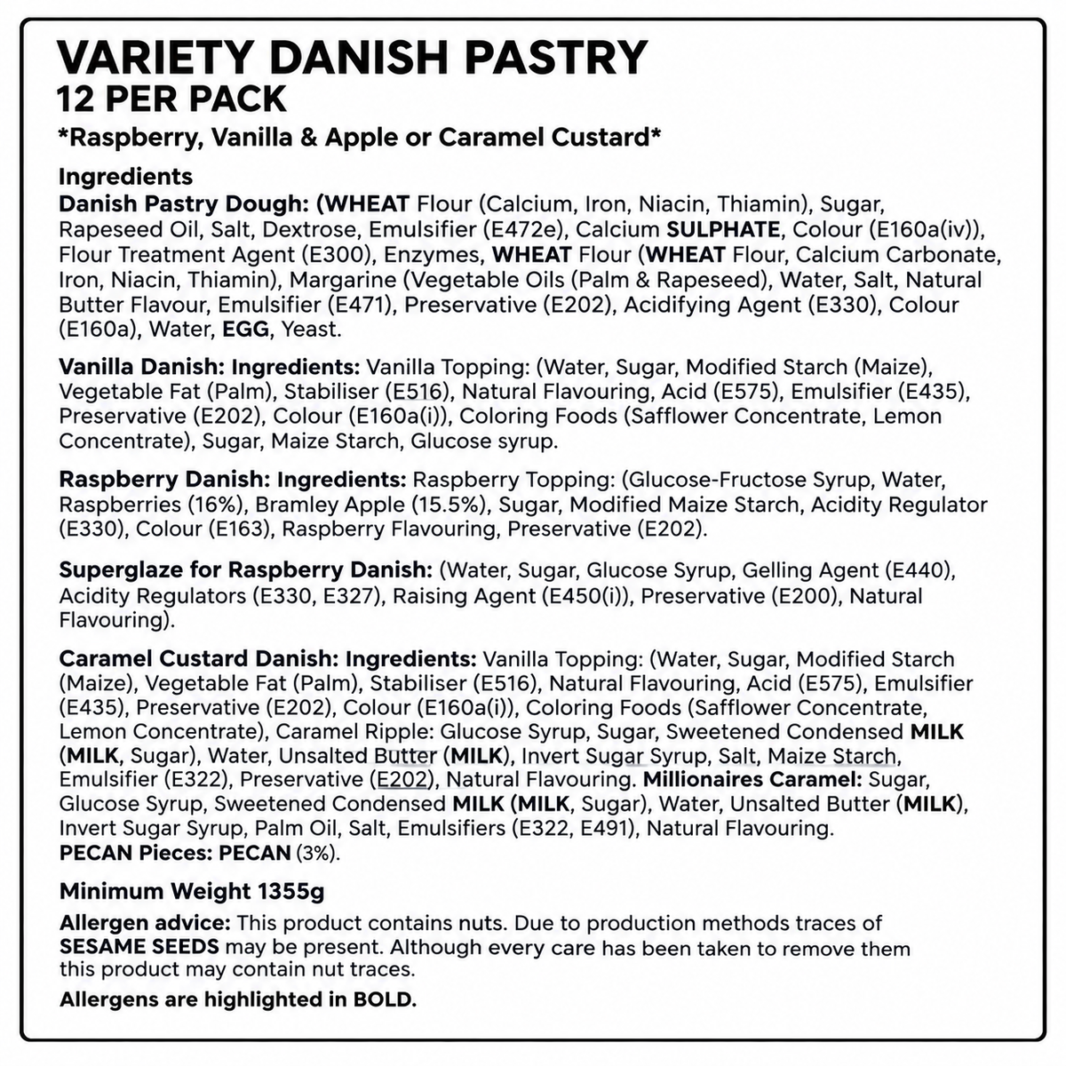 Variety Danish Pastry 12 Per Pack