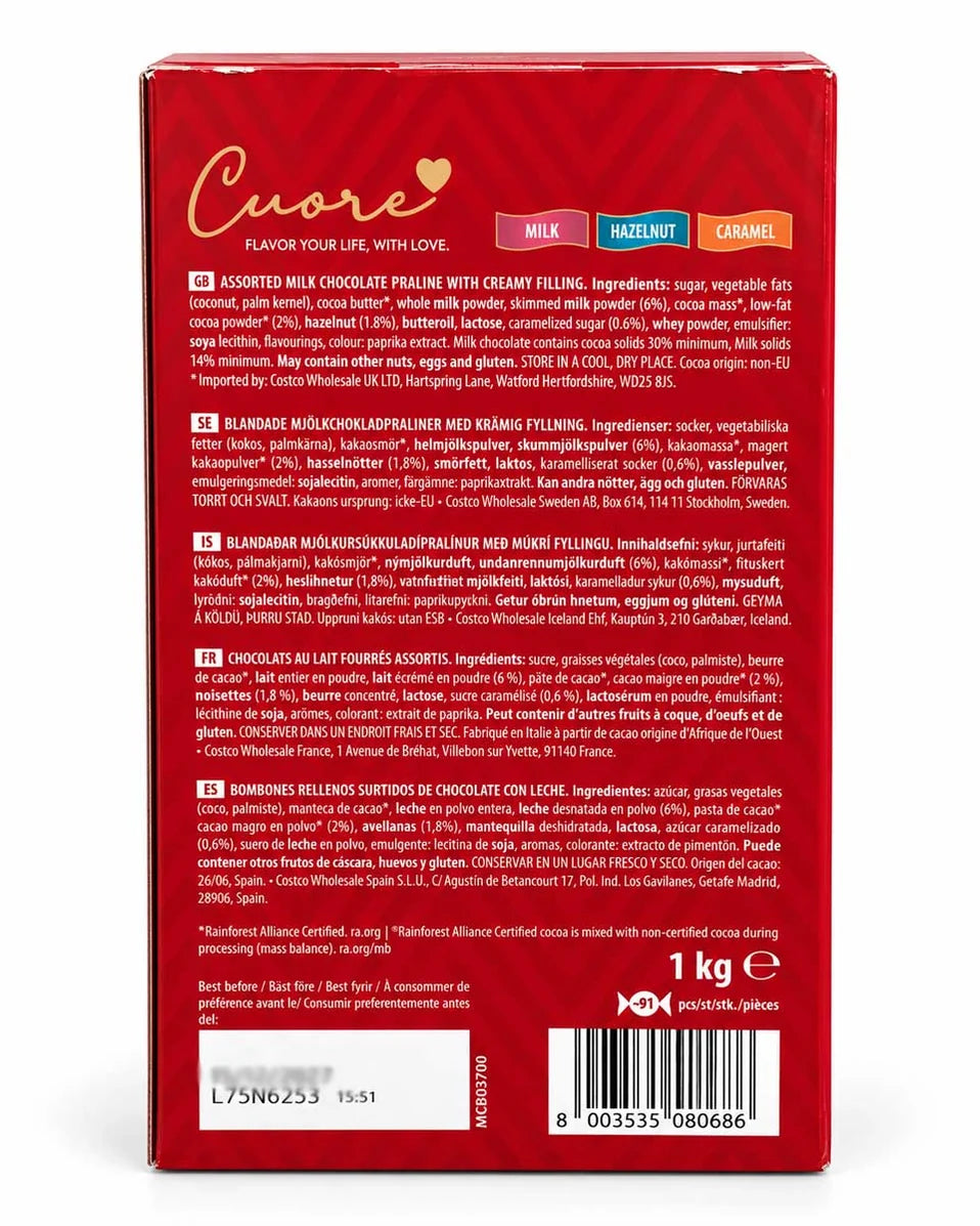 Witor's Cuore Assorted Italian Chocolate Truffles, 1kg (Pack of 1)