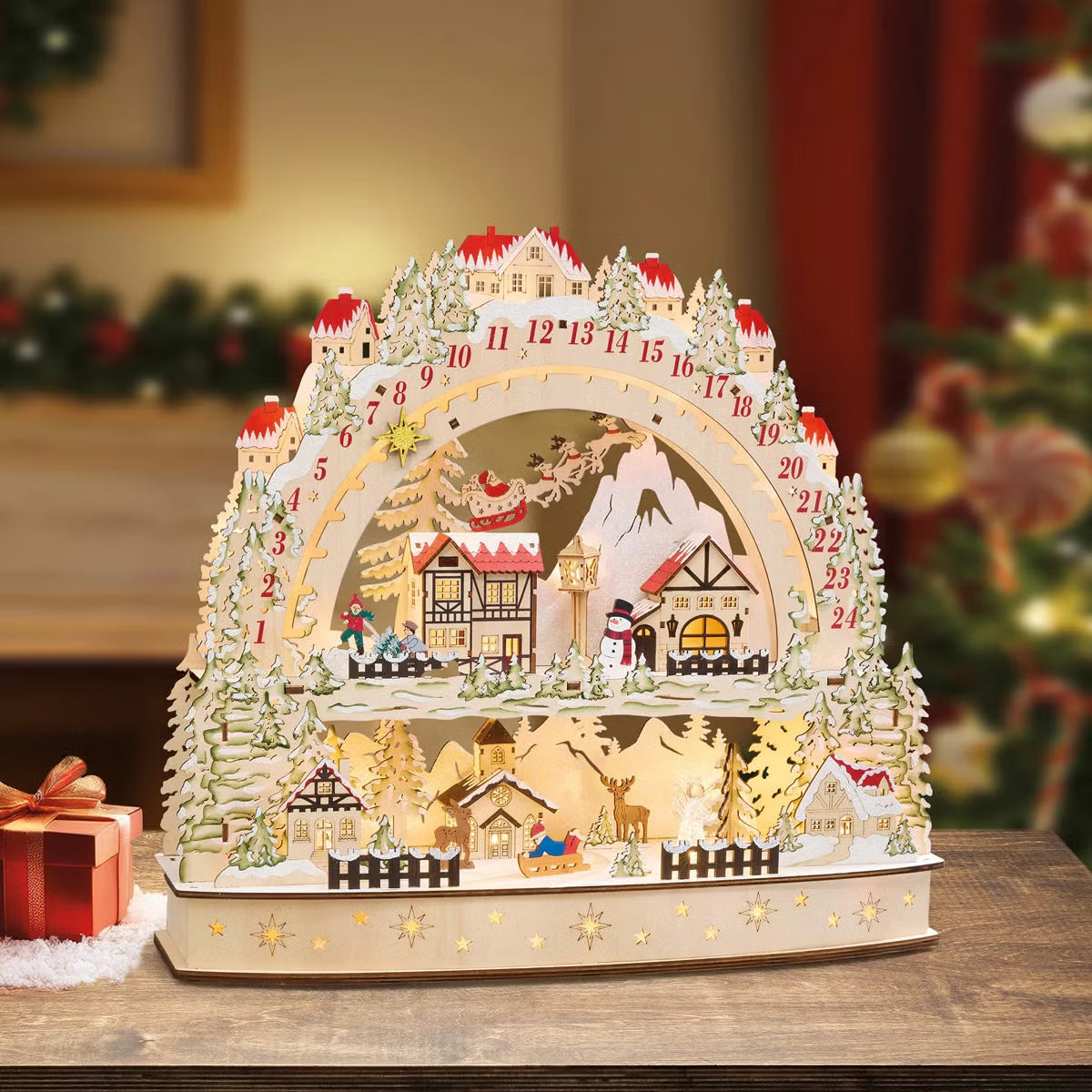 Wooden LED Advent Christmas Calendar With LED Lights
