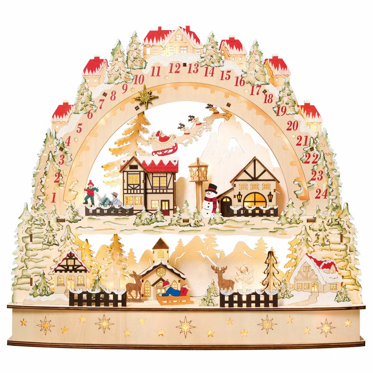 Wooden LED Advent Christmas Calendar With LED Lights