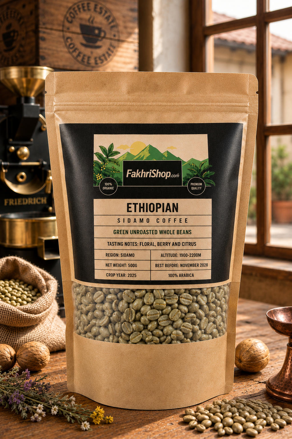 Organic Ethiopian Sidamo Unroasted Green Coffee Beans 500G
