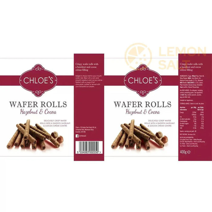 Chloë’s Hazelnut & Cocoa Wafer Rolls 2 x 400 g